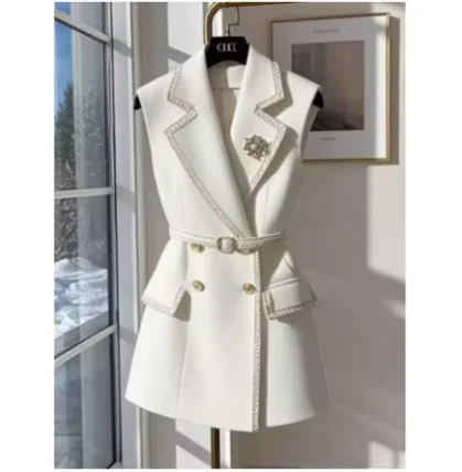 Kaffee Vertikale Falten Kleine Taille Jacken Weste Schal Kragen Elegante Westen Elegante Büro Dame Formelle Kleidung Sommer Frühling