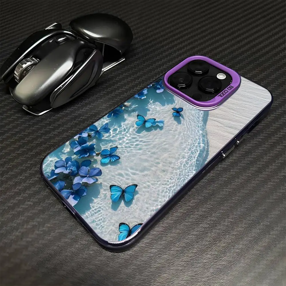 الخيال أثيري الفراشات المياه جراب هاتف آيفون 17,16,15,14,13,12,11 زائد ، برو ماكس الأرجواني ماتي غطاء مقاوم للصدمات