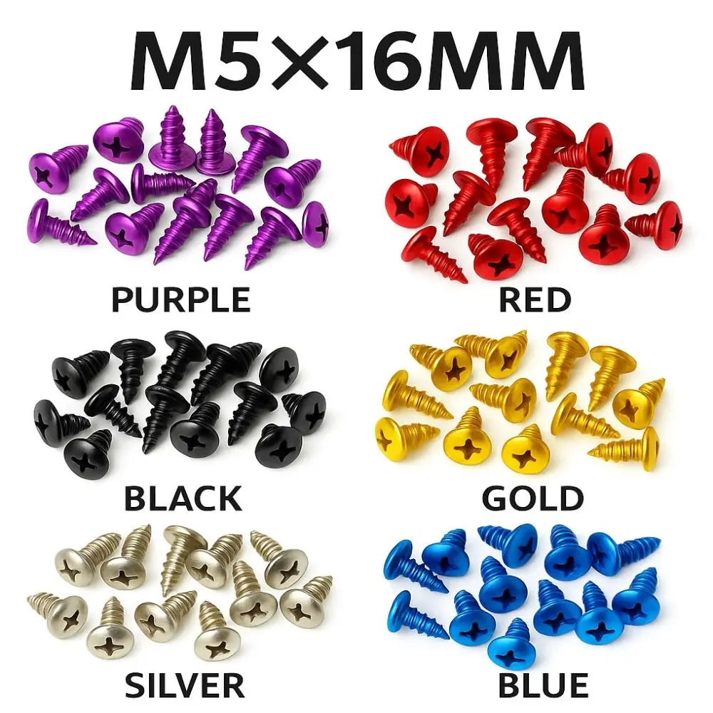

30PCS M5x16 Self-Tapping Screws Colorful Aluminum Alloy Motorcycle Screws Universal Decorative Bolt Set for Motorbike/Bicycle