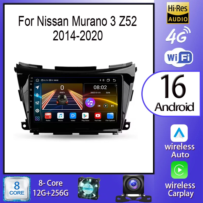 أندرويد 16 Carplay Auto لنيسان مورانو 3 Z52 2014 - 2020 راديو السيارة الوسائط المتعددة مشغل فيديو الملاحة ستيريو GPS DSP 5G WIFI