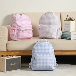 Zaino scozzese con volant Ragazza in nylon rosa/blu per zaini da scuola per libri da viaggio all'aperto da donna