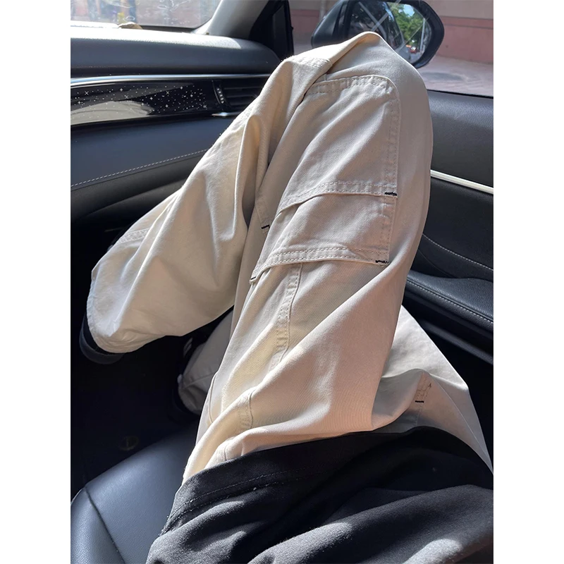 

Khaki Straight Leg Workwear Pants Men's Summer Boys High-End Feelings Pants Multiple kets Trendy Brand Lumberja Pants