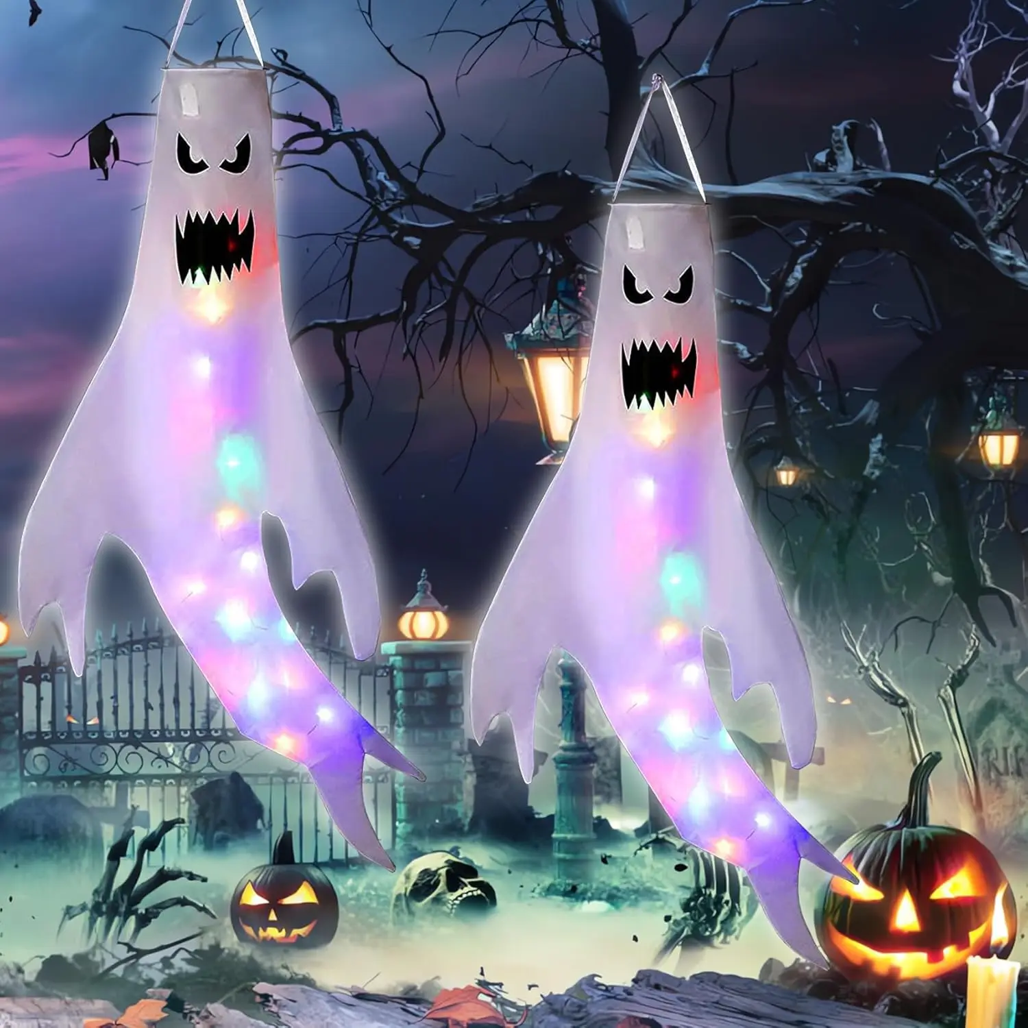 

1-4PCS Halloween LED Floating Ghost Decor Hanging Haunted Blow Up Figures Glow for Party Yard Decoration Props