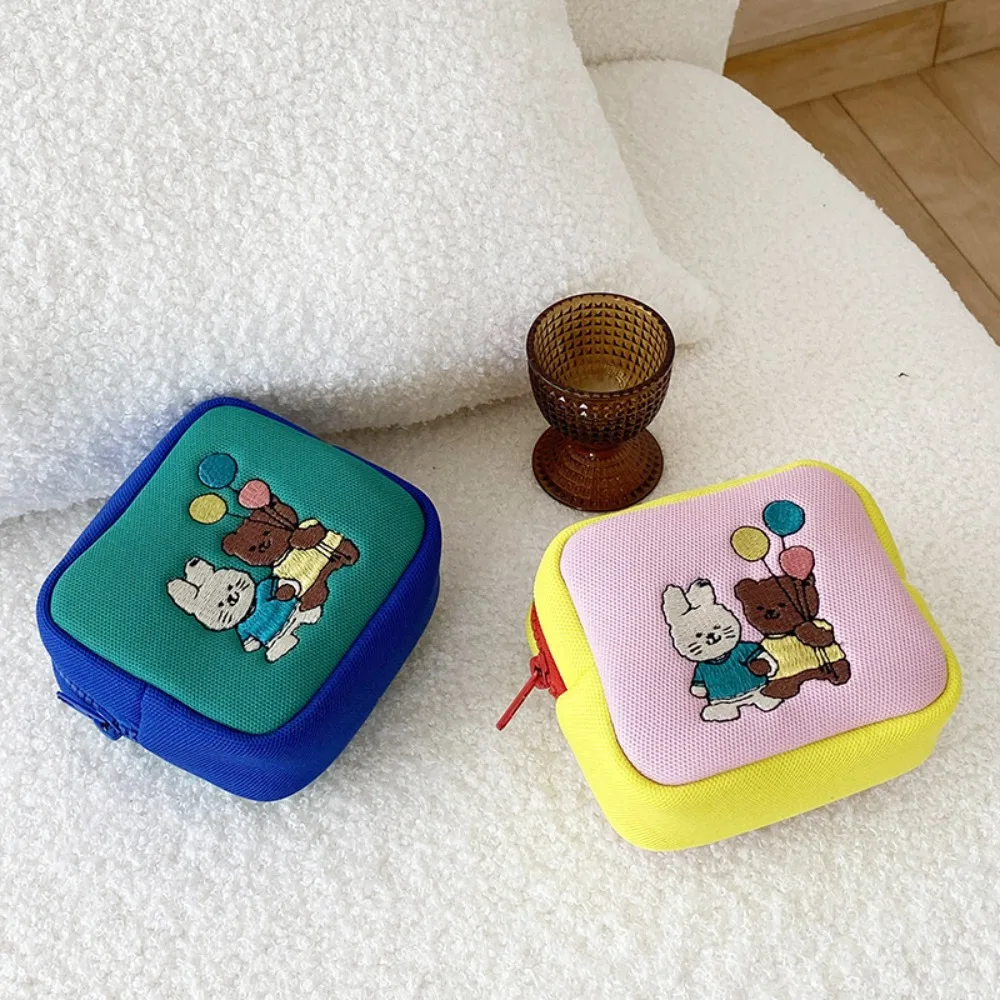 Bolsa de lápiz labial, bolsa de tela, bolsa para auriculares de dibujos animados, Mini bolsa de almacenamiento de oso, monedero bonito Kawaii de conejo, auricular