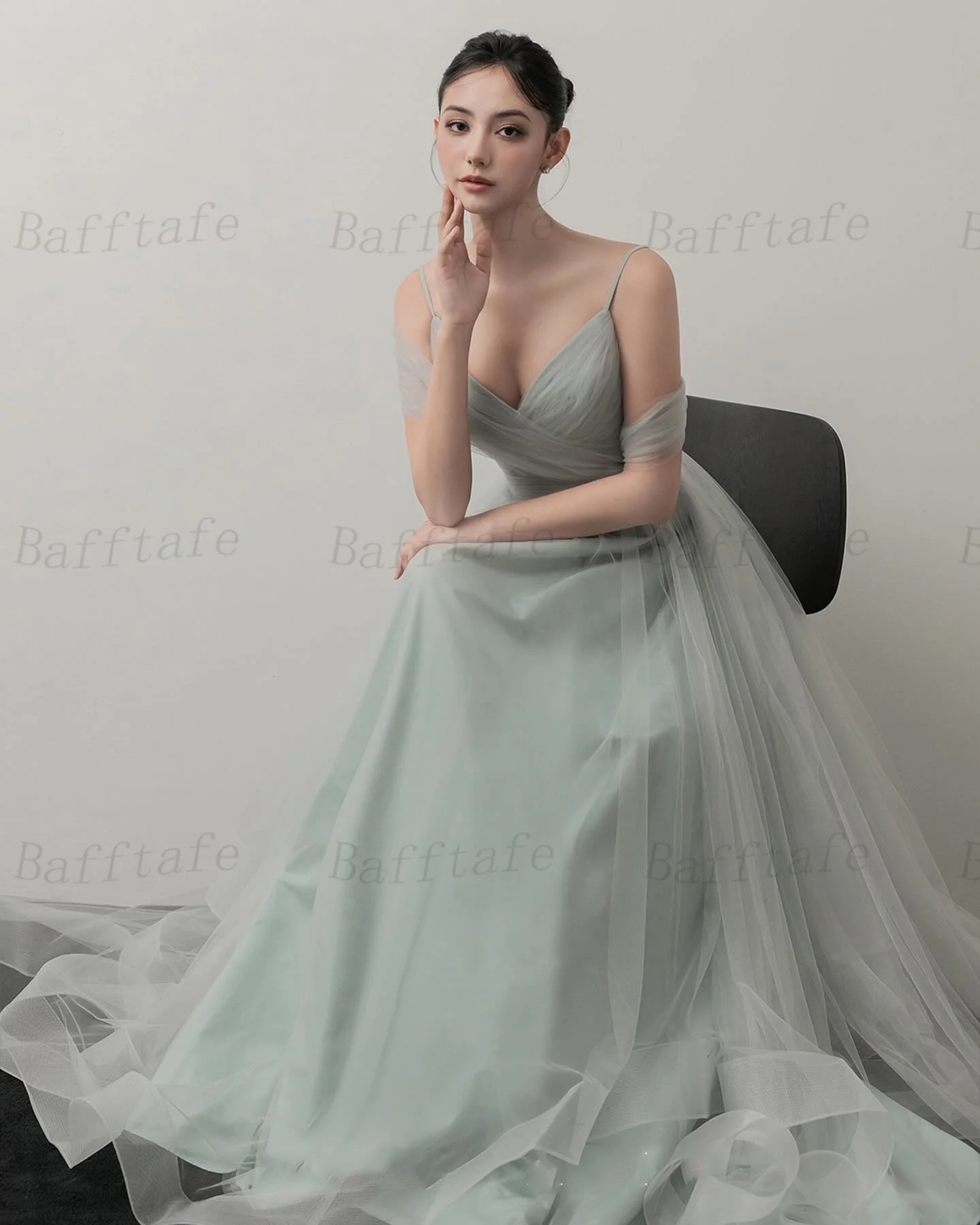 Bafftafe A Line Tulle Korea Prom Dresses Ruffles Corset Customized Wedding Photo Gowns 프롬드레스 Women Formal Evening Party Wear