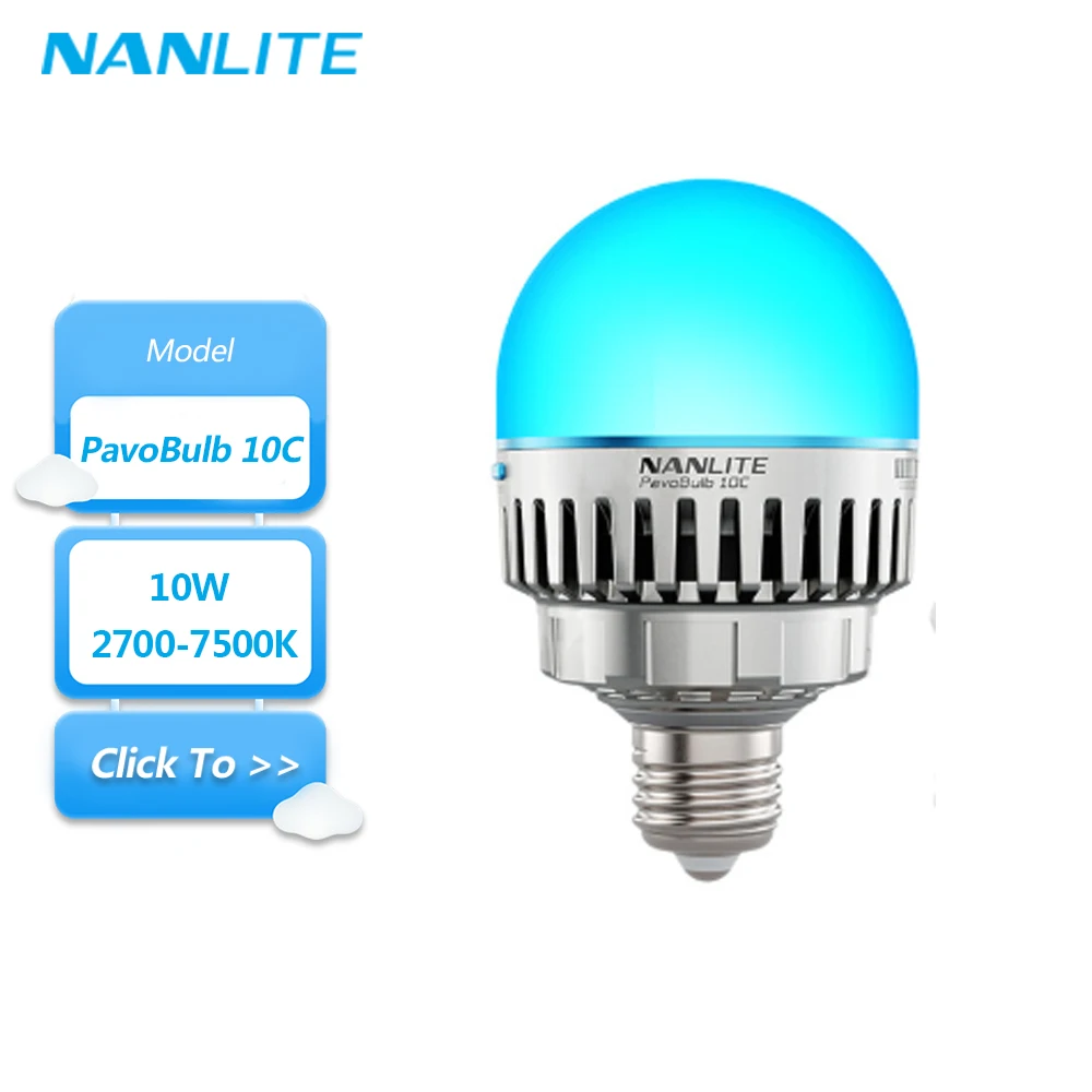 

Nanlite PavoBulb 10c 10W 2700K to 7500K Full-color RGBWW Light Bulb with 5 Level Dimming Nanlink APP DMX/RDM Control