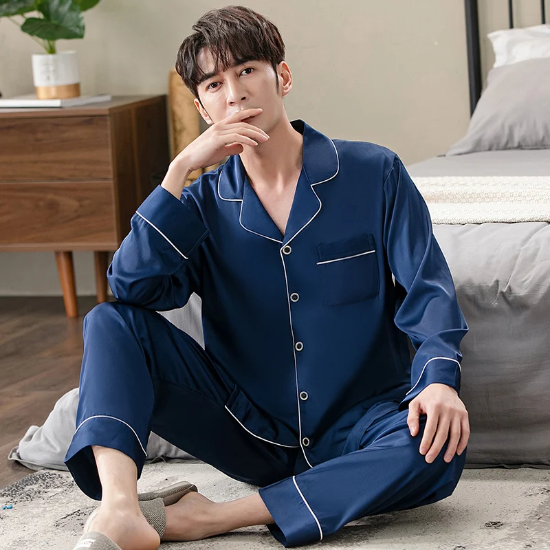 Man Pijama Autumn Silk Pajama Sets Cardigan Long Sleeve Nightwear For Men Sleepwear Luxury Satin Pajamas Male Homewear M-3XL