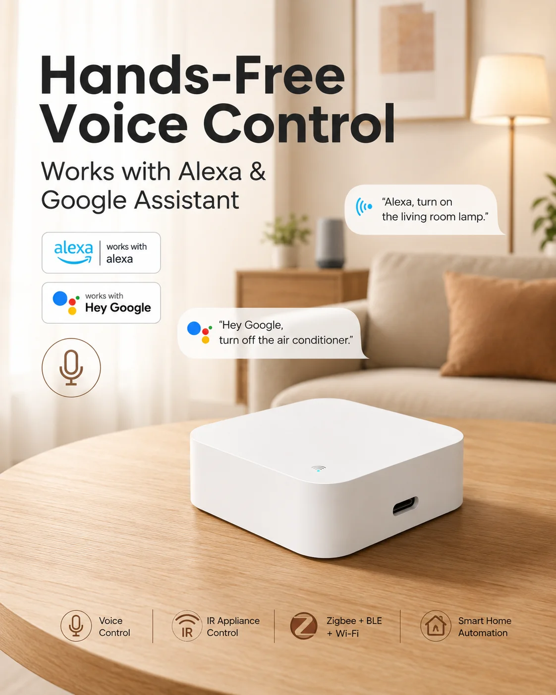 Inteligentny hub do inteligentnego domu, brama, pilot na podczerwień, Zigbee, Wi-Fi, BLE, sterowanie głosowe, kompatybilny z Alexa i Google Home, automatyzacja. — zdjęcie produktu 4