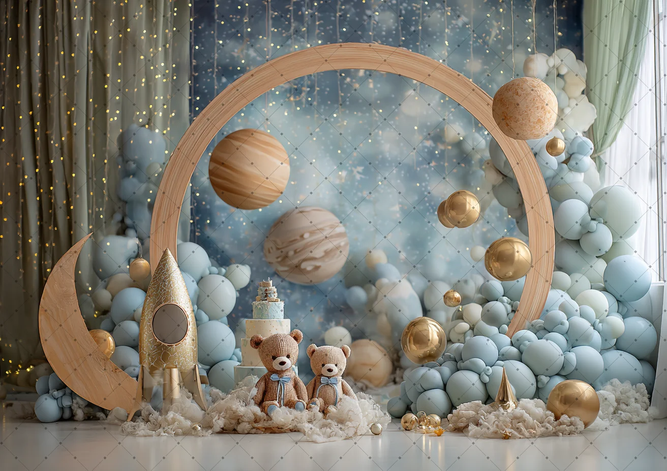 Air Balloons Astronautics Baby Shower Photography Background Boys Girls Birthday Smash Party Decor Background Photoshoot Props