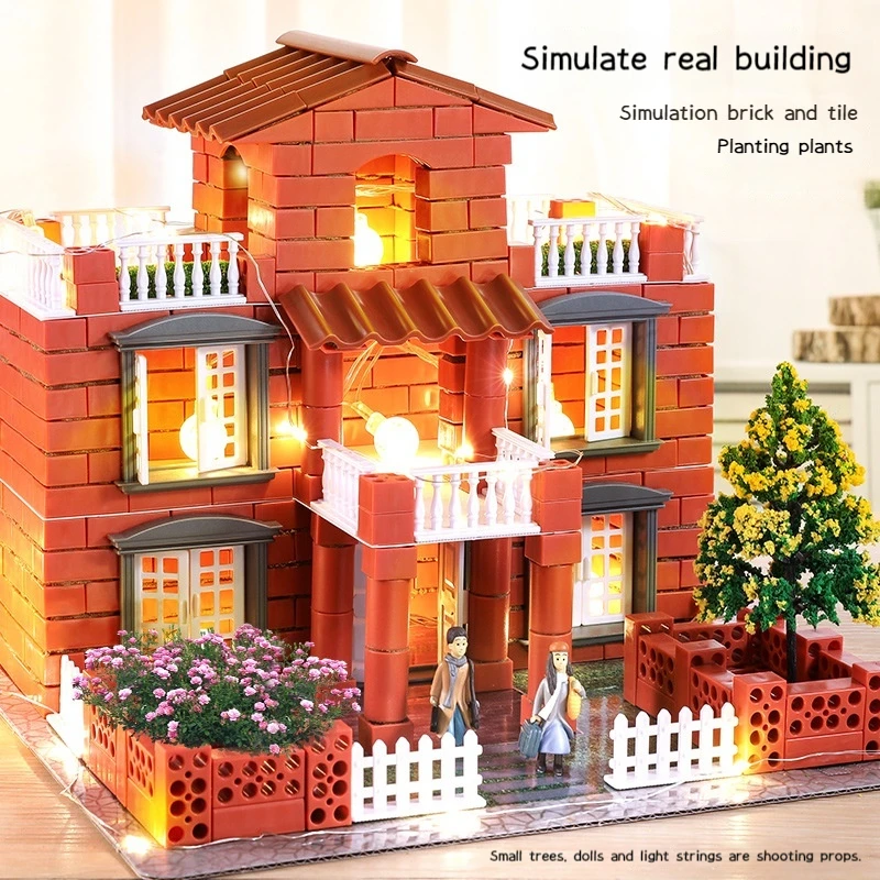 Mini DIY Abricklayer Buildsahouse Cottage Building Villa Simulation Mini Brick Assembly Block Children House Building Toy Gift