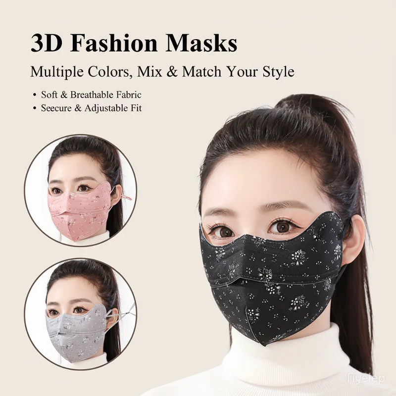 Sunscreen Windproof Mask 3ply Thickened Eye Protection Corner Breathable Washable Fashion Warm Printing Mask
