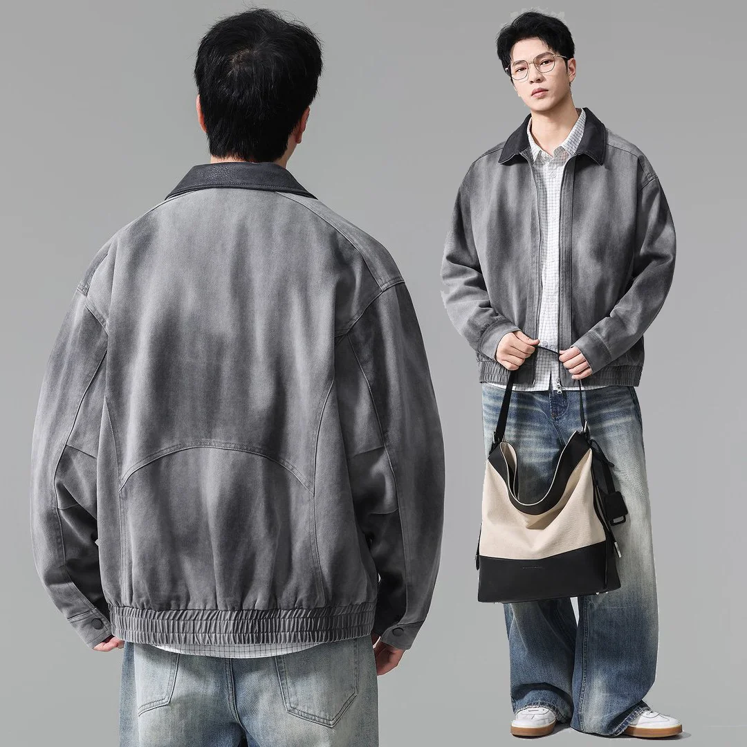 Spring Autumn Vintage Washed Cotton Bomber Jacket Men Japanese Streetwear Loose Casual Cargo Jacket Coat Male Outerwear Tops