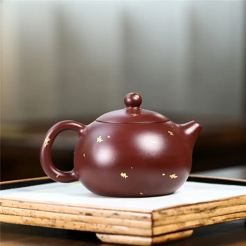 Yixing Exquisite Purple Sand Tea Set, Pot, Gold Spreading, Xishi Raw Mine, Zhu Mud, Kung Fu