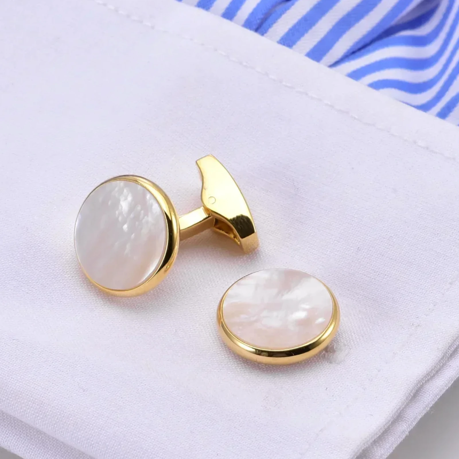Round White Jade Mother Pearl French Cufflinks Business Banquet Suit Shirt Fixed Nail Whale Tail Simple Environmentally Friendly