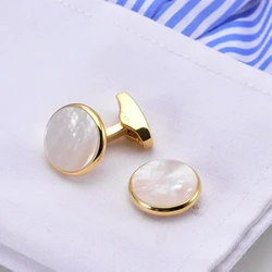 Round White Jade Mother Pearl French Cufflinks Business Banquet Suit Shirt Fixed Nail Whale Tail Simple Environmentally Friendly