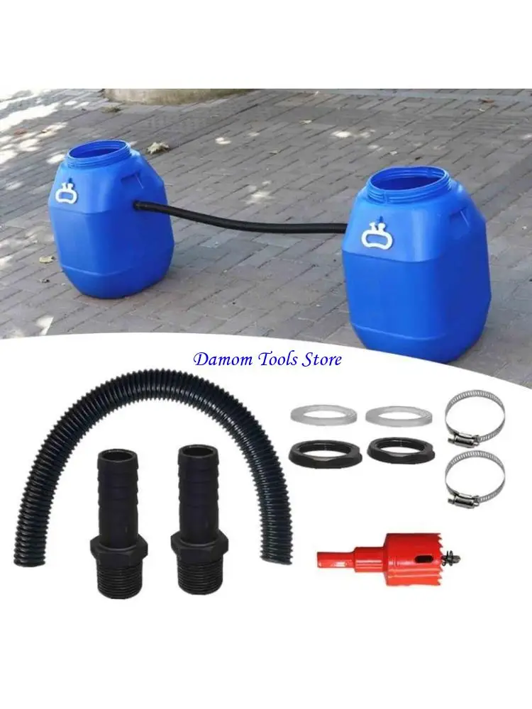 57BE 1 Inch Water Barrels Joiner Set with 100cm Hose Multipurpose Rain Barrels Link set