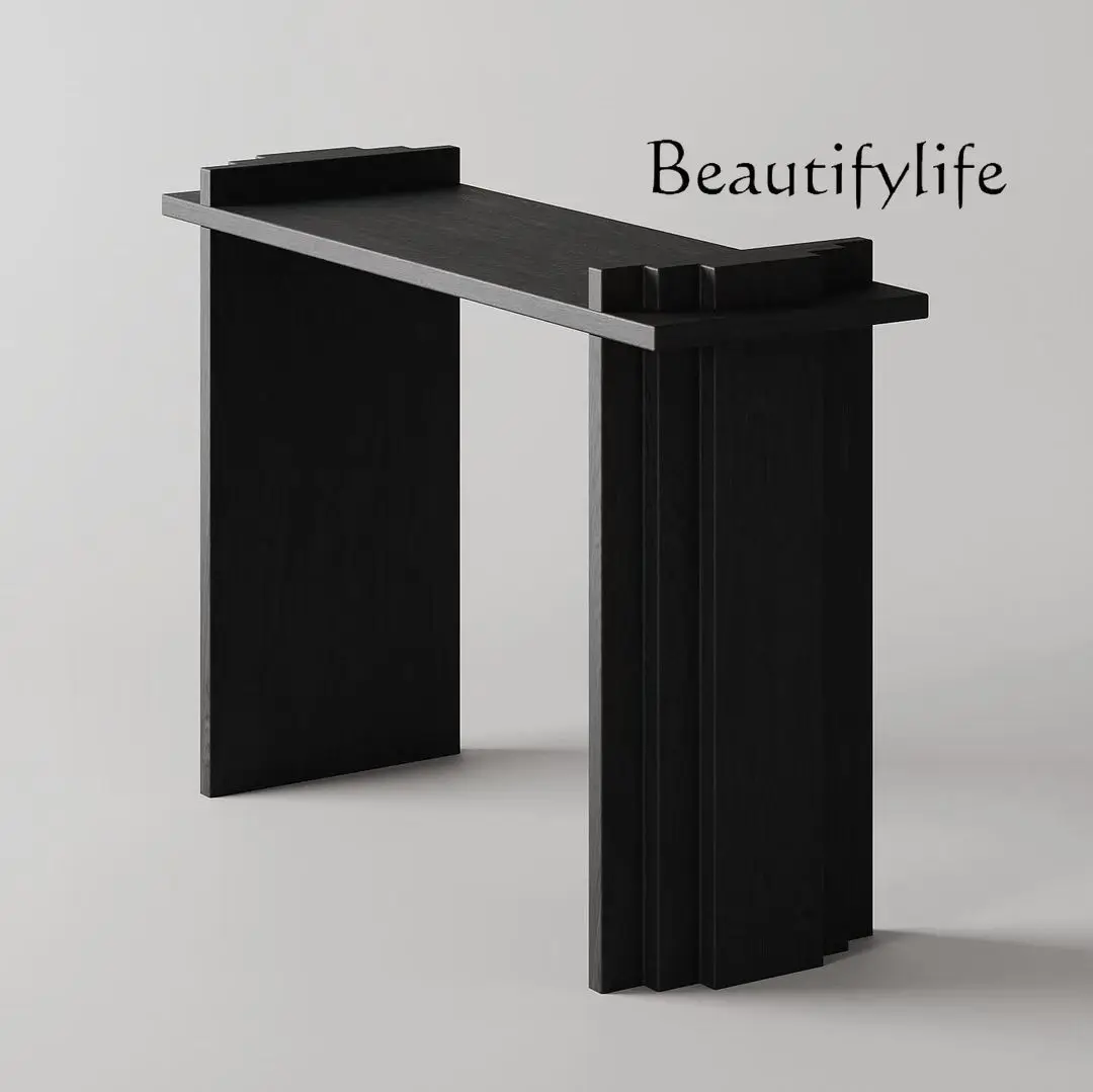 

Medieval black solid wood entrance table against the wall, ultra-narrow entrance table designer simple case decoration
