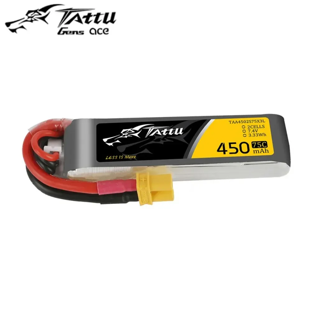 3 sztuki TATTU 450mAh 75C 7.4V 2S bateria Lipo z wtyczką XT30 dla RC FPV Racing Drone Quadcopter