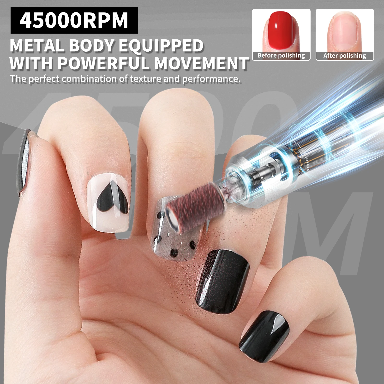 45000RPM Rechargeable Electric Nail Drill Professional Nail Polishing Machine Low Noise Nail Sander File For Manicure Salon