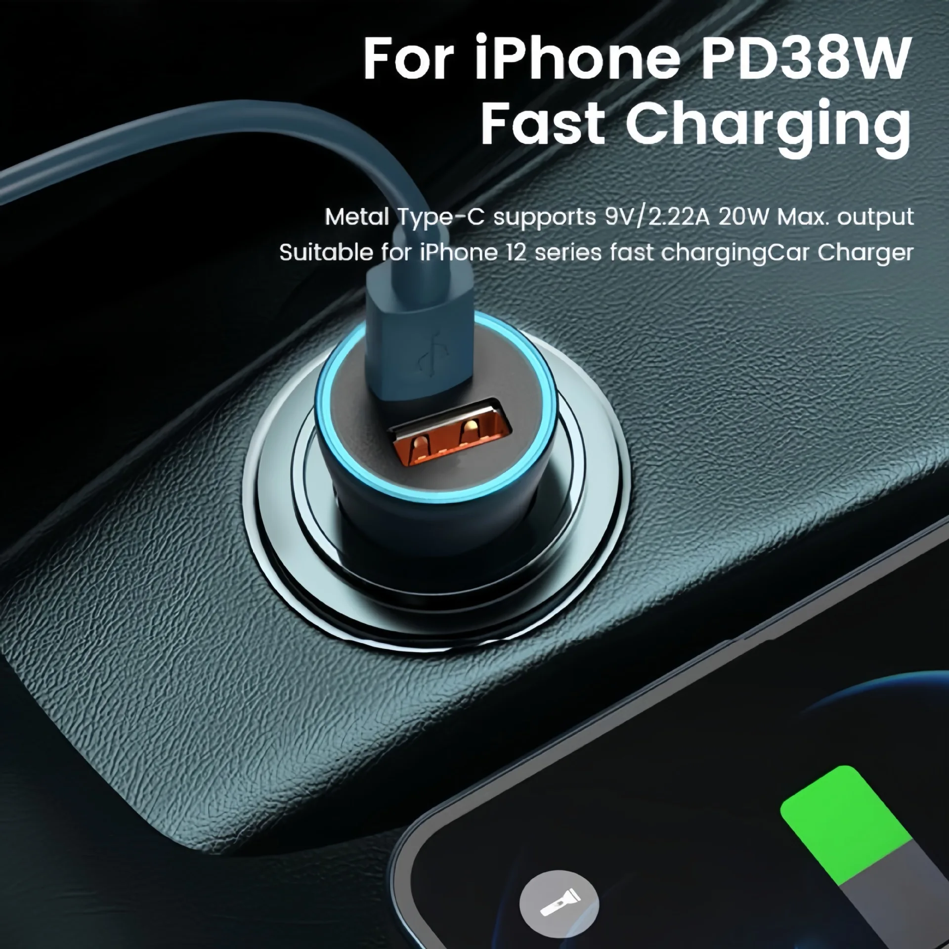 metal fast charging car charging car mobile phone charger PD20W safety hammer USB one-to-two car charging