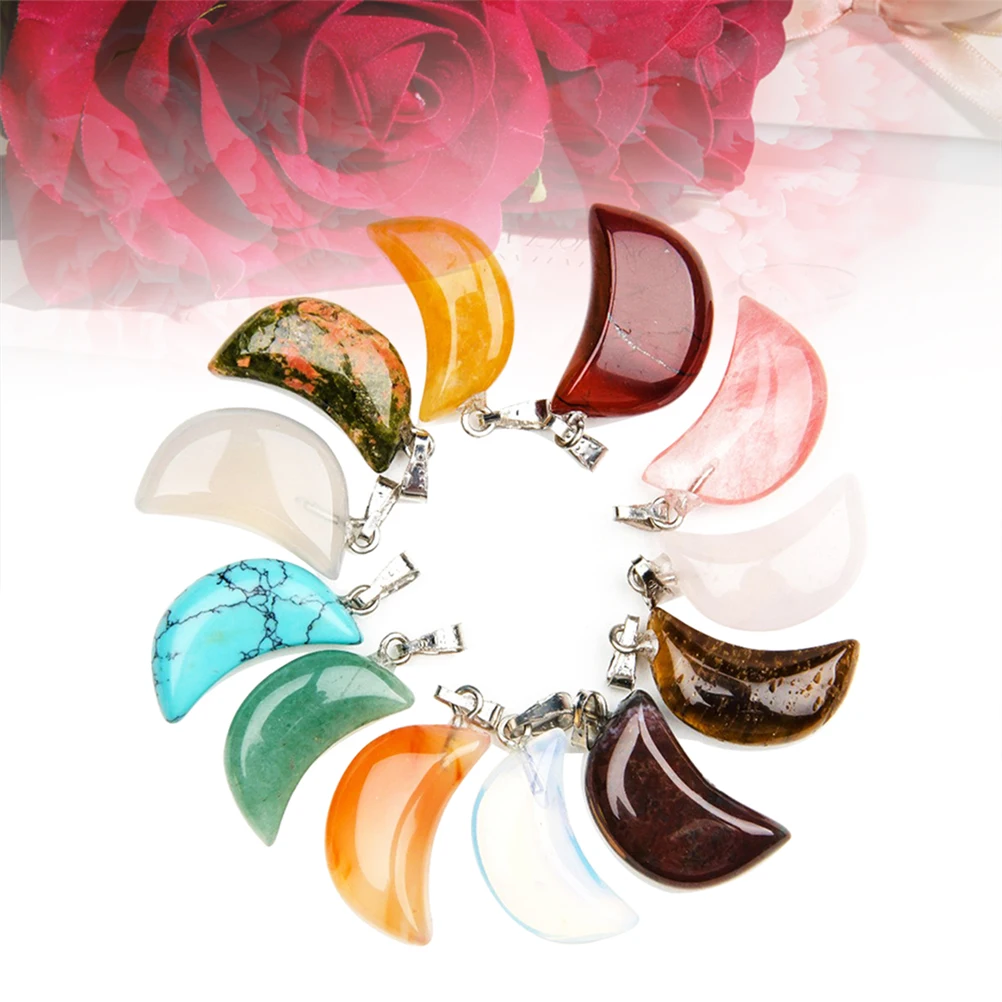 

10 Pcs Crystal Pendant Moon Shape Necklace Charm Agate Pendants for Jewelry Making DIY Accessories Gift Elegant necklace