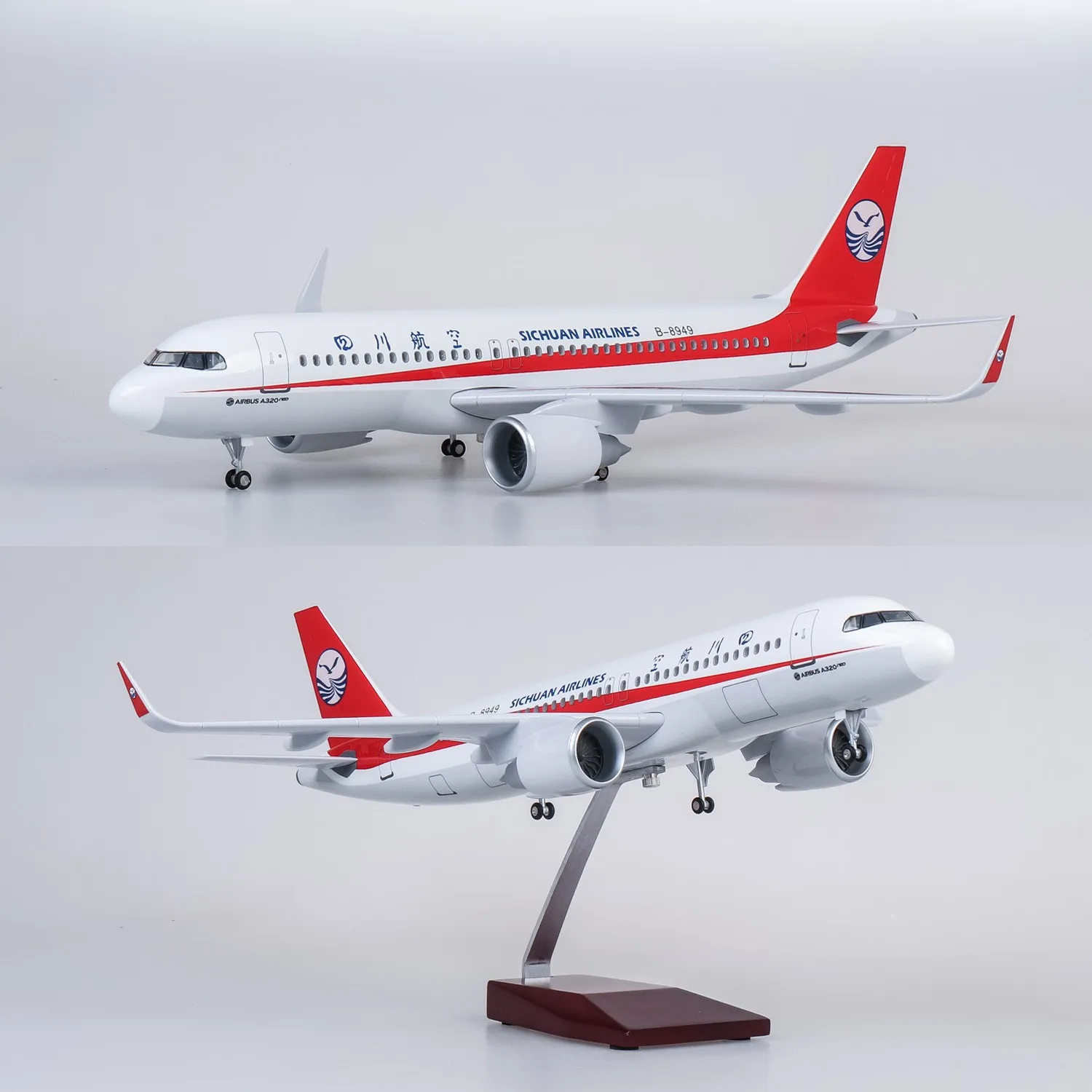 Modèle d'avion en résine moulée sous pression Sichuan A320 de 47 cm, grande échelle, avec train d'atterrissage et roues, pour collection, exposition ou cadeau.