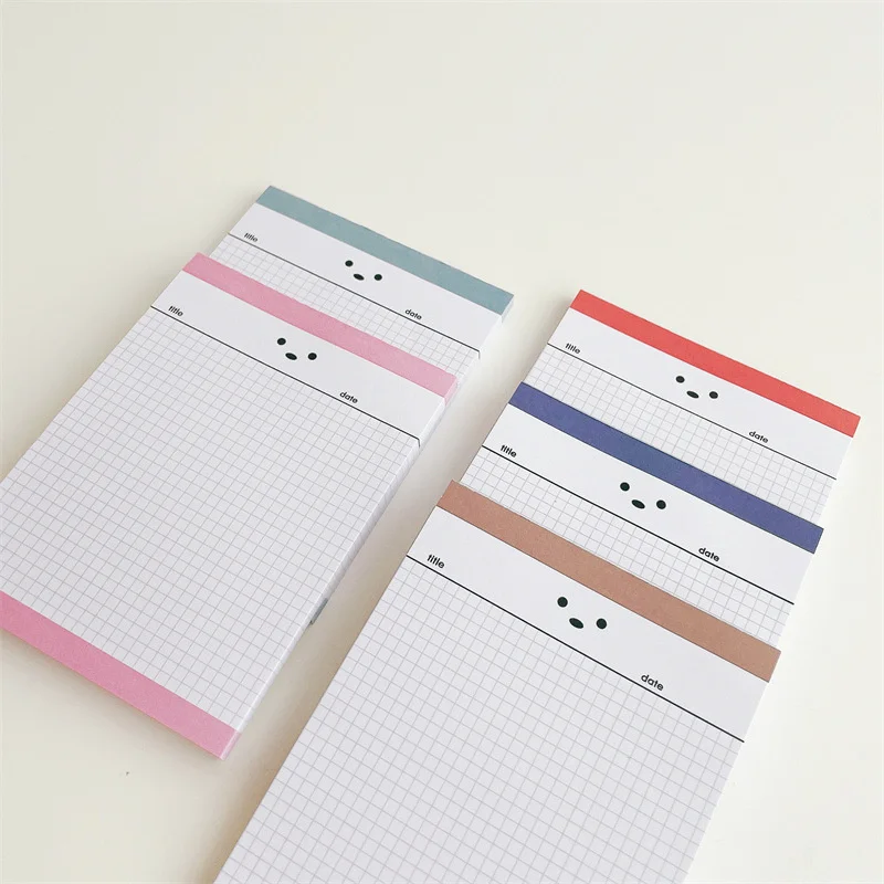 Ins Cartoon Cute Smile Grid Memo Pad Simple Style Colored Border Notepad Creative Message Paper School Stationery 50 Sheets