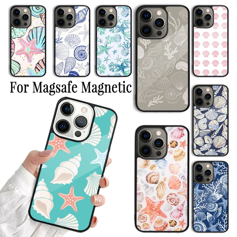 Coque Phone Case For iPhone 16 15 14 13 12 Mini 11 Pro Max Plus Magsafe Magnetic Wireless Charging Cover Seashell Shell Sea Art