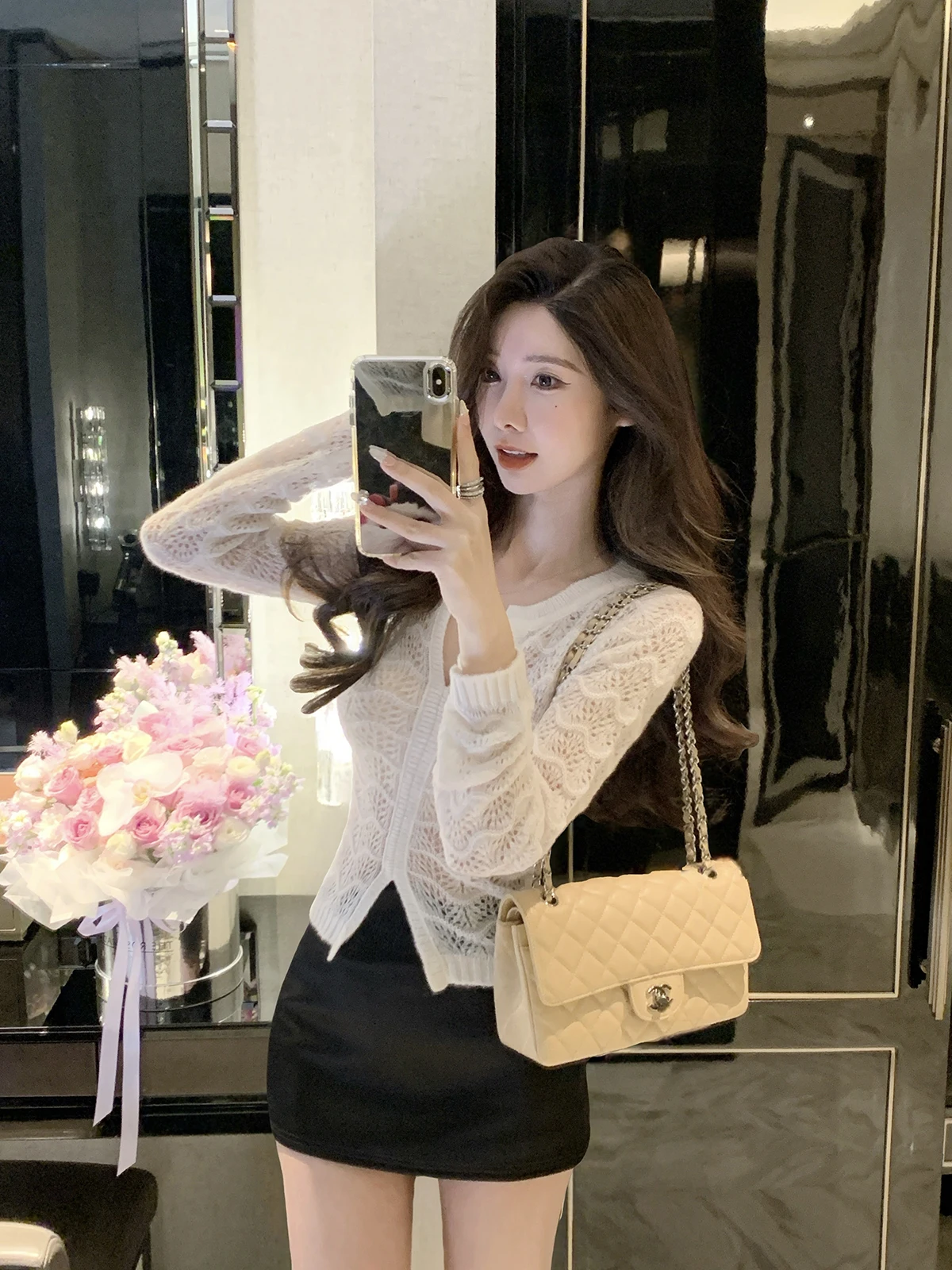 

Вязаный шерстяной свитер JustQin с вырезами, женский, с утяжкой на талии, осенний, модный, с дизайном «Звездные лучи», длинный рукав, V-образный вырез, открытый кардиган