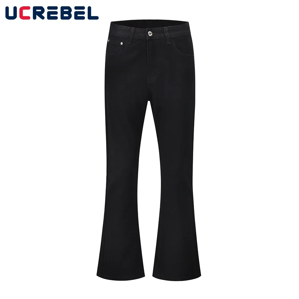 Solid Color Flared Pants Mens High Street Casual Hip Hop Denim Pants Men Trousers
