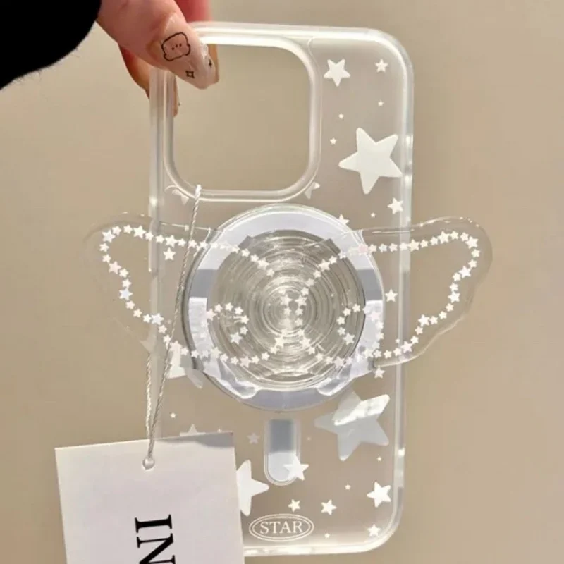 Aile d'ange de dessin animé coréen mignon pour support de téléphone magnétique Magsafe support Tok pour IPhone 17 Samsung S25 étui de chargement sans fil