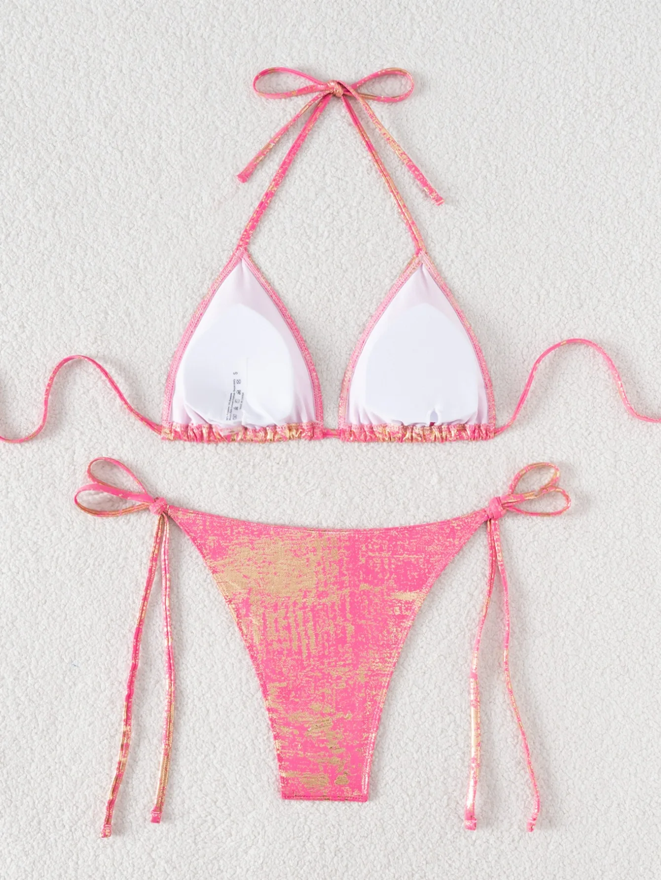 Conjuntos de bikinis con lazo halter gillter metálico sexy, traje de baño de dos piezas con Tanga de cintura alta, traje de baño, conjunto de bikini tankini