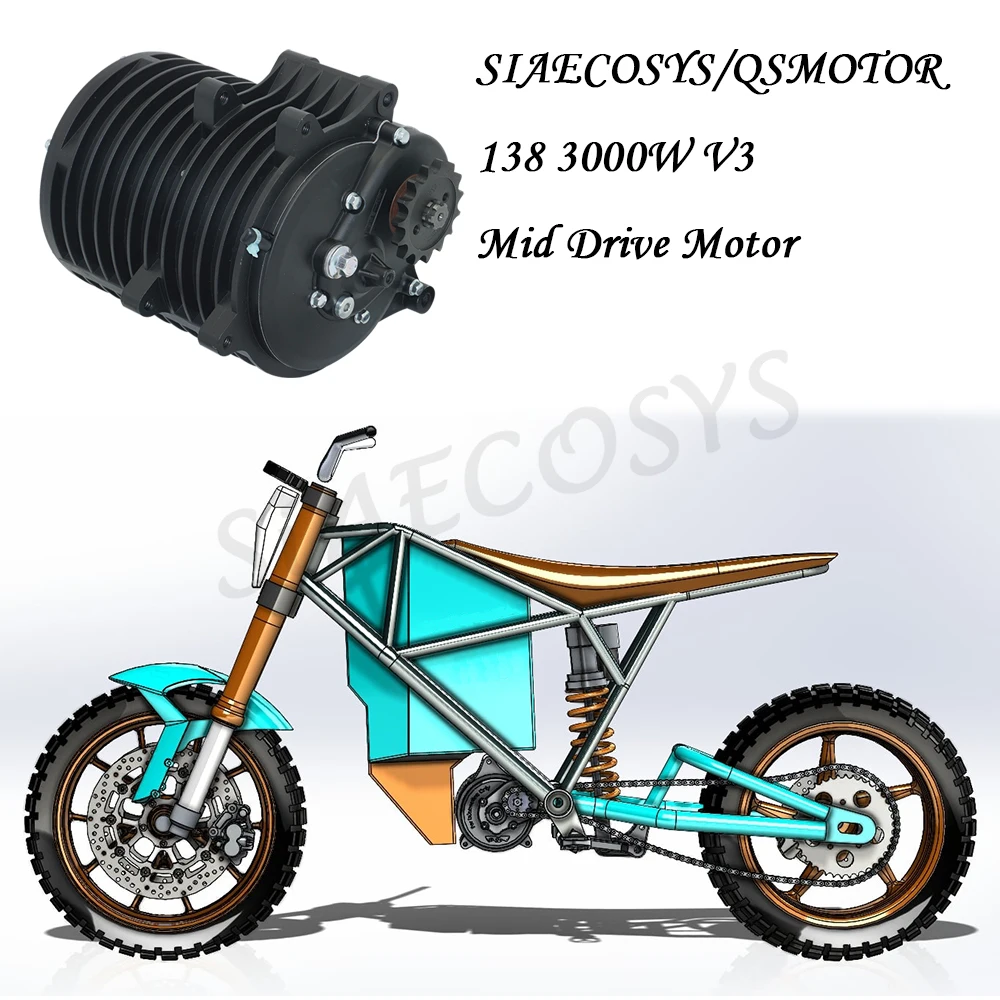 QSMOTOR QS138 3000W V3 70H 5500W Max continuous 72V 100KPH Mid Drive Motor with EM150-2 Controller