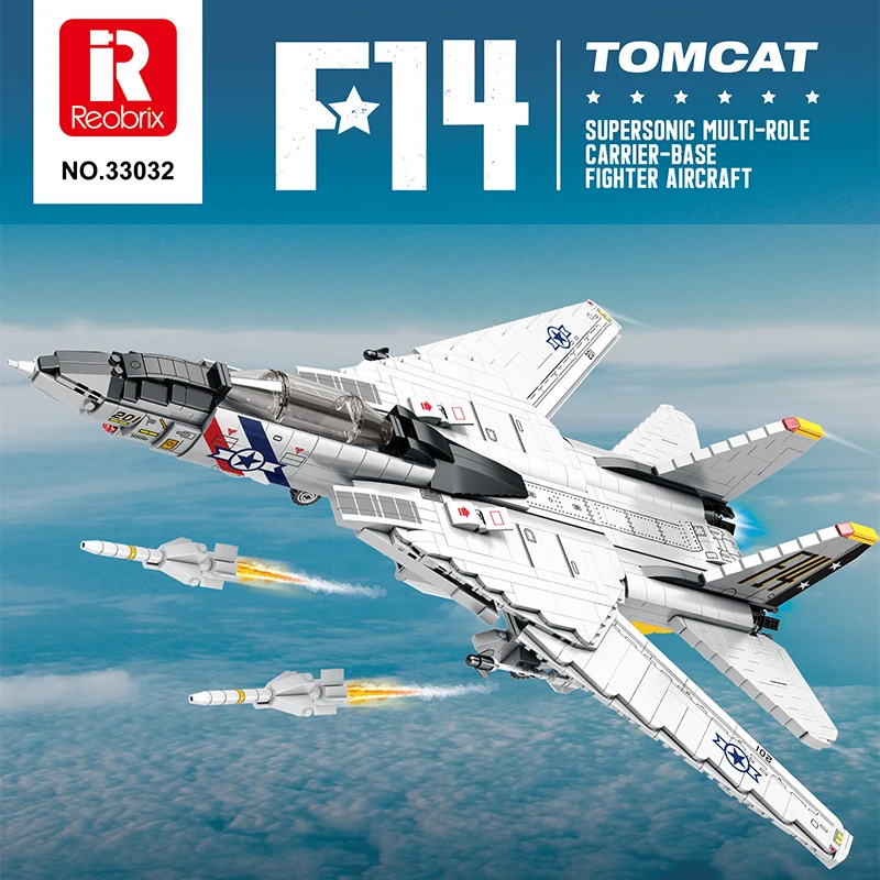 Military F-14 Fighter Tomcat warplane Building Blocks,Air Force MOC 33032 WWII Large Aeroplane Model 1600 PCS Birthday Gift