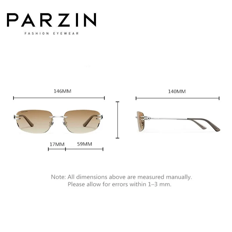 PARZIN New Sunglasses For Women Fashion Rimless Sun Glasses Men UV Protection