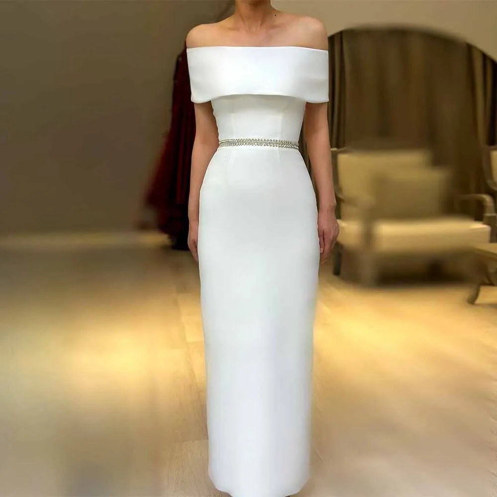Classic Hall Wedding Dresses Maxi 2026 Satin Sheath Engagement Dress White Off-the-shoulder Detachable Rhinestones Bridal Gown
