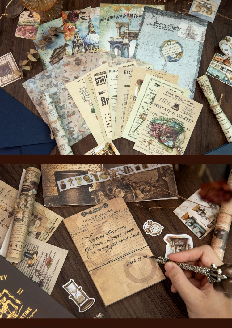 Journal GO 65-teiliges Set Retro Journaling Geschenkbox, Komplettes Vintage Scrapbook-Kit mit Papier & Aufklebern für Planer, Junk Journals – Detail 15