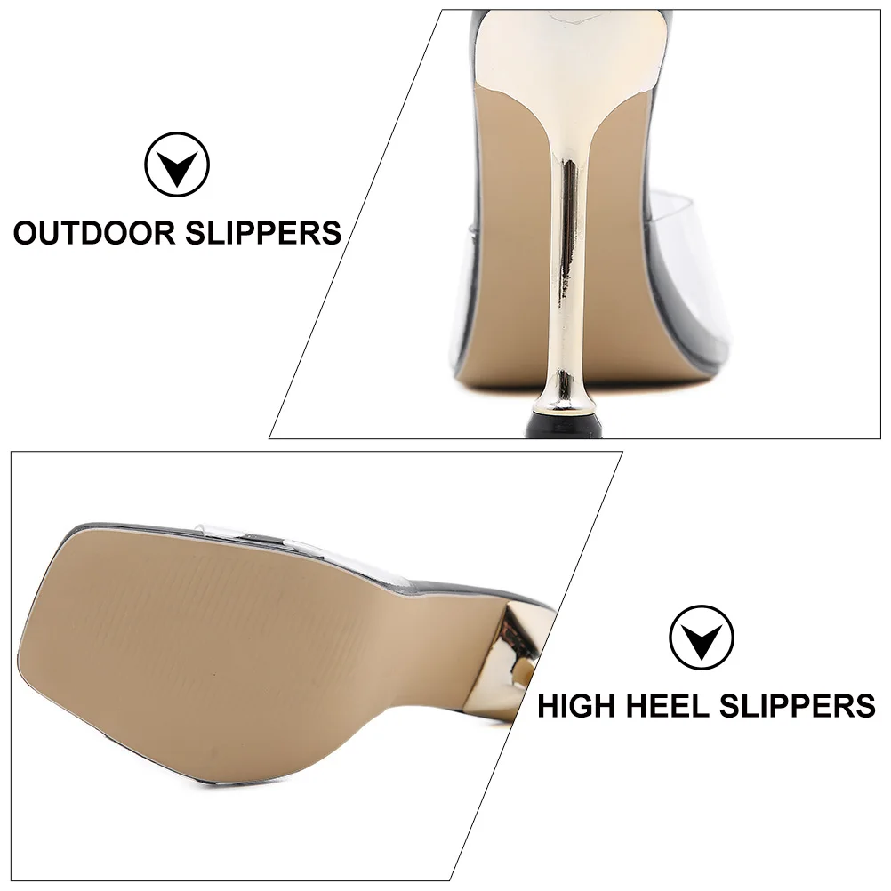 

1Pair Plated Heel Shoes Black Size 36 Transparent Design Sandals Elegant High Heeled Slippers Outdoor Summer Wear