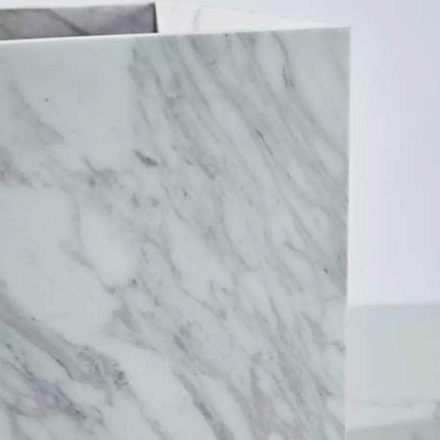 Cestino per rifiuti in marmo bianco naturale, robusto cestino per rifiuti quadrato in pietra con cestino portaoggetti domestico durevole e decorativo con strutturazione unica