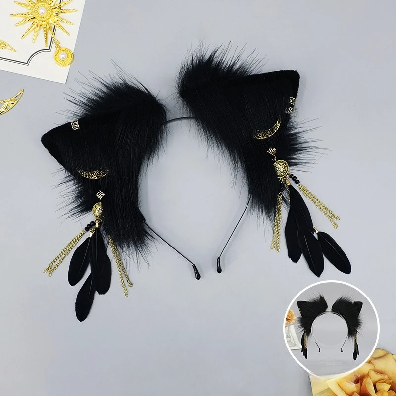 Handmade Plush Faux Fur Fox Ear Headband Subculture Dress up Animal Wolf Hairband Halloween Cosplay Cool Party Props 3