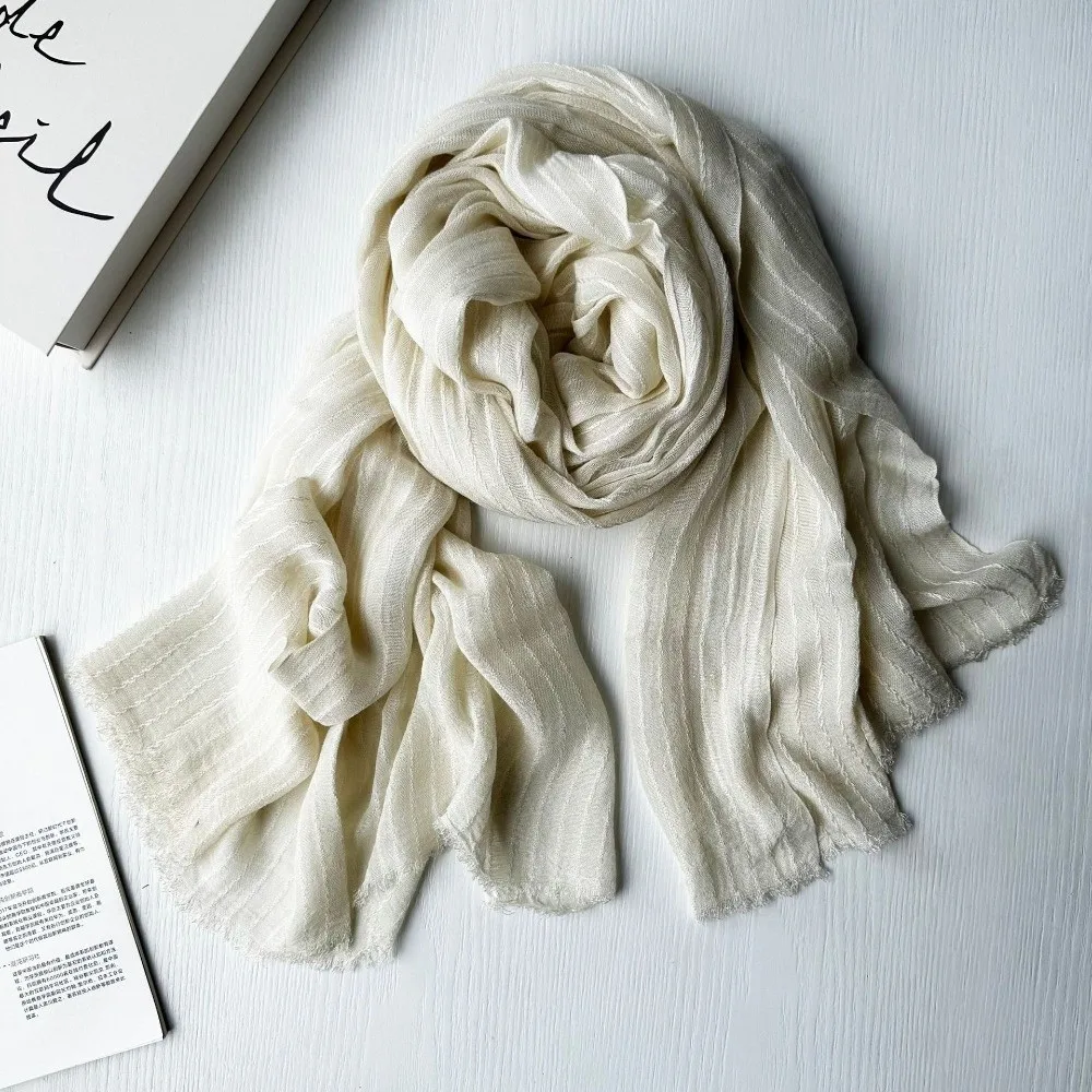 All-Match Soft Modal Scarf Vertical Striped Lightweight Neck Wrap Large Size Breathable Viscose Scarf For Ladies
