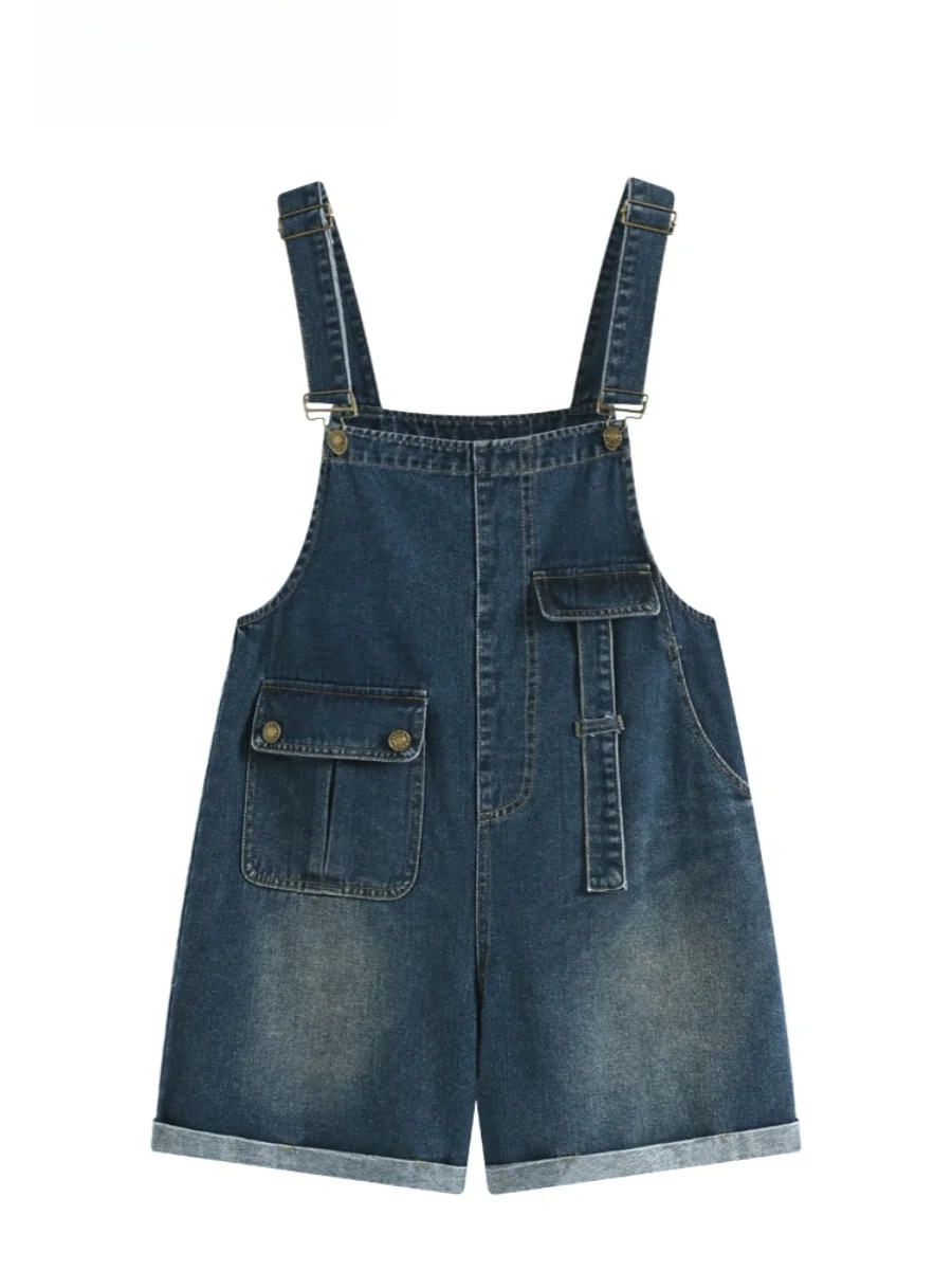 

High Waist Wide Leg Short Jeans Overalls for plus Size Women Summer Slimming Vintage Style Casual Comfortable Denim Overall S...