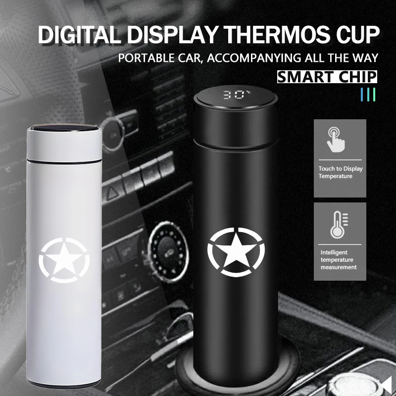 Botella de agua termo de acero inoxidable, termo con pantalla de temperatura para Jeep Wrangler Gladiator 2014 - 2021 Grand Cherokee Cherokee