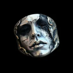 Europe andAmerica Terror Expressions Ruptured Human Face Clown Ring Men Eye-catching Halloween Ring Hip-hop Fashion Rock Parties