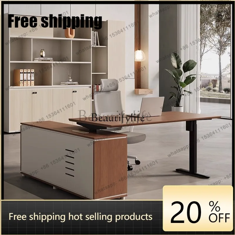 HJ Intelligent Electric Lifting Office Boss Desk Double Motor Modern Simple Computer Desk