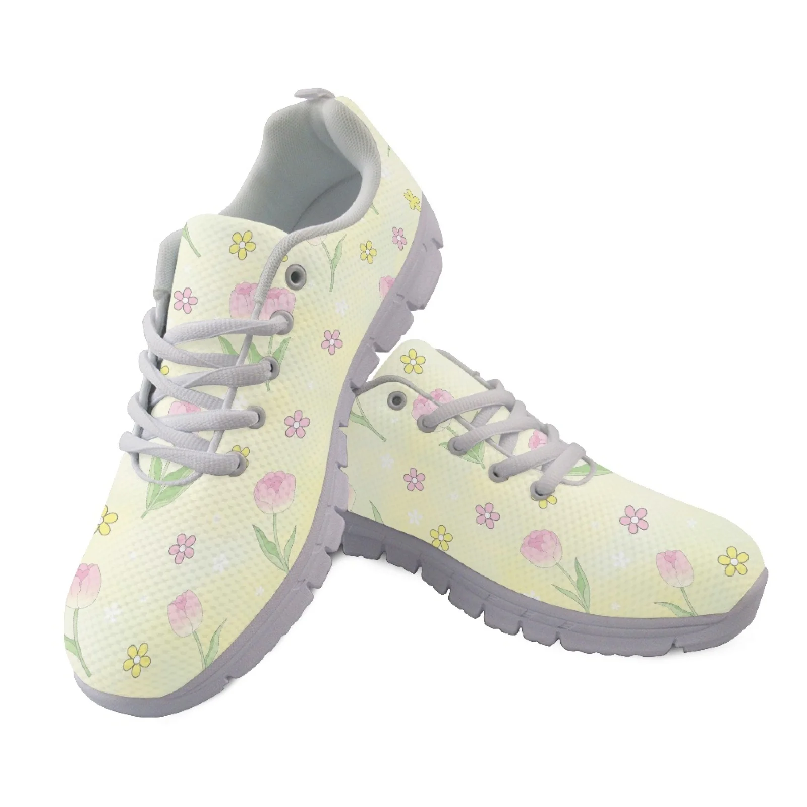 Coloranimal Pink Tulip Floral Women Running Walking Shoes Lightweight Lace Up Mens Athletic Trainers for Climbing