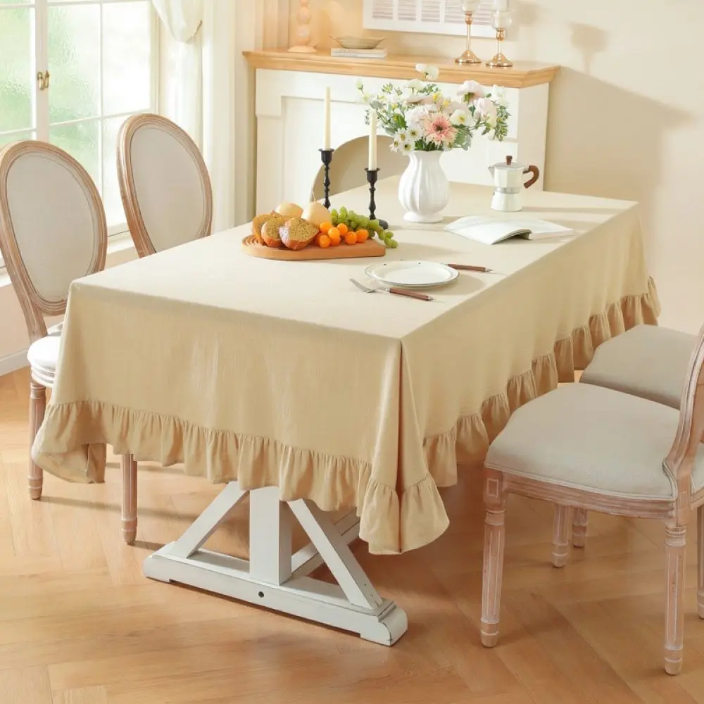 Nordic Style Cotton Linen Tablecloth Ruffle Trim Decorative Table Cover Minimalist Protection Mat For Dining Room