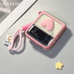 Cute Love Bracelet Pink Frame Transparent Phone Case for Samsung Galaxy Z Flip 3 4 Zflip4 Cover