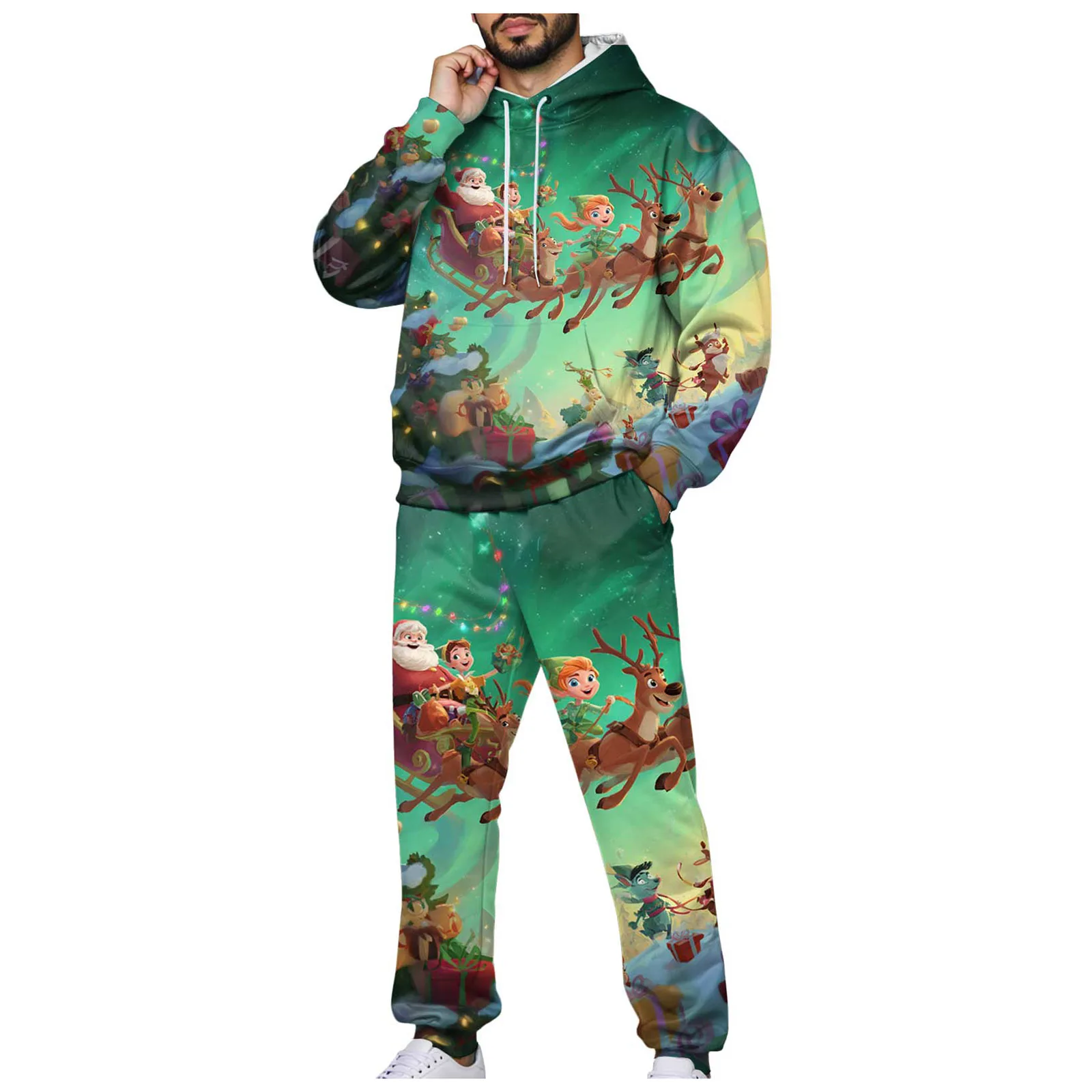 

Men's Festive Christmas Print Loungewear Set Men's Christmas Print Hoodie And Jogger Pants Warm Winter Sweatsuit Xmas Present