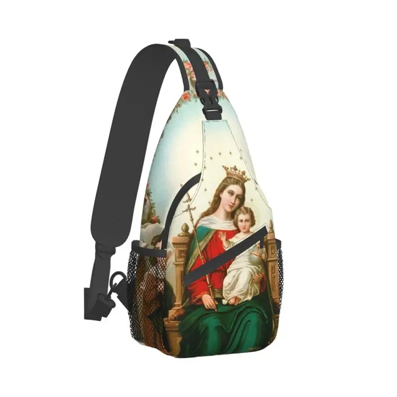 Bandolera de la Virgen María personalizada para hombre, cristiano católico bolso de viaje para el pecho, mochila cruzada de hombro, mochila de día